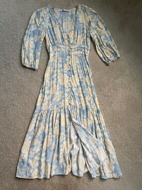 zara petrol blue dress FLOWY LONG DRESS - Petrol blue